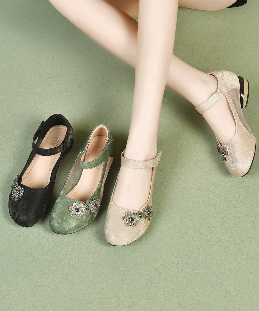 Strap Mesh Breathable Green Splicing Satin Sandals Buckle