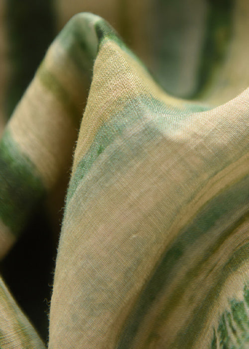 Sleeve Shirts O Bracelet Green Stripe Neck Linen