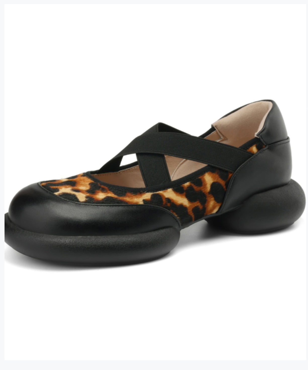 Graue Plateauschuhe mit Leopardenmuster und elastischem Querbinder aus Pferdehaar CZ1011