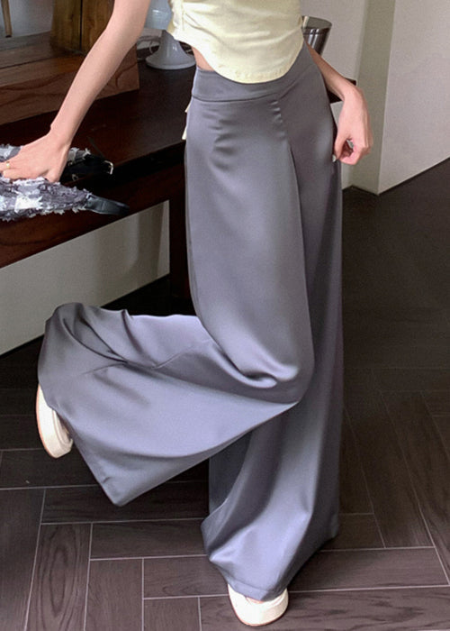 Grey Thin Summer Silk High Wide Waist Pants Leg