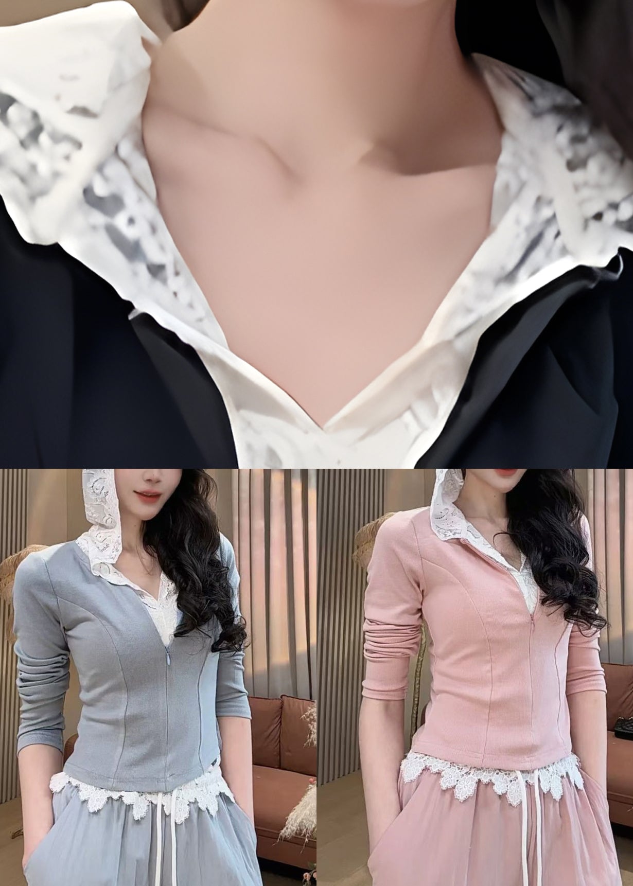 Grey Zippered Pants Pieces Set Women Two Hooded And Sweatshirt