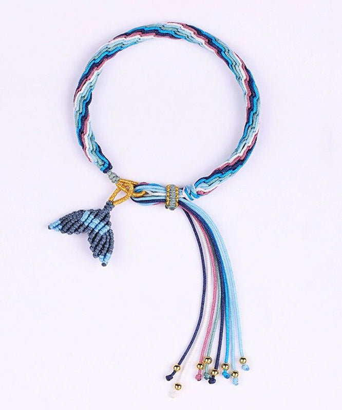 Handmade Rope Colorful Fish Weaving Tail Tassel Charm Blue