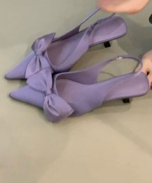 High Splicing Bow Toe Handmade Purple Sandals Pointed Heel