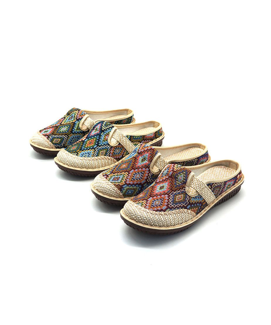 Green Splicing Slide Handmade Sandals Comfy Linen