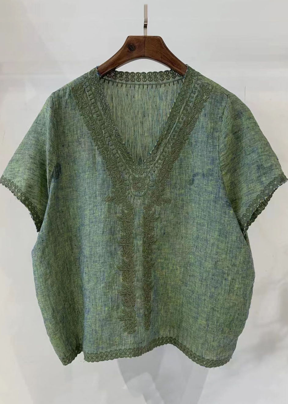 Embroideried Summer Grey Plaid Linen Vest Beach Handmade