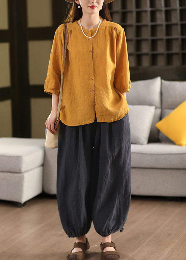 Bracelet Linen Oversized Handmade Yellow Sleeve Blouses