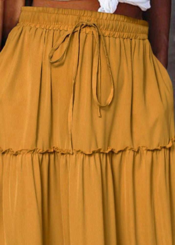 Patchwork Waist Handmade Ruffled Yellow Maxi Summer Skirt Elastic