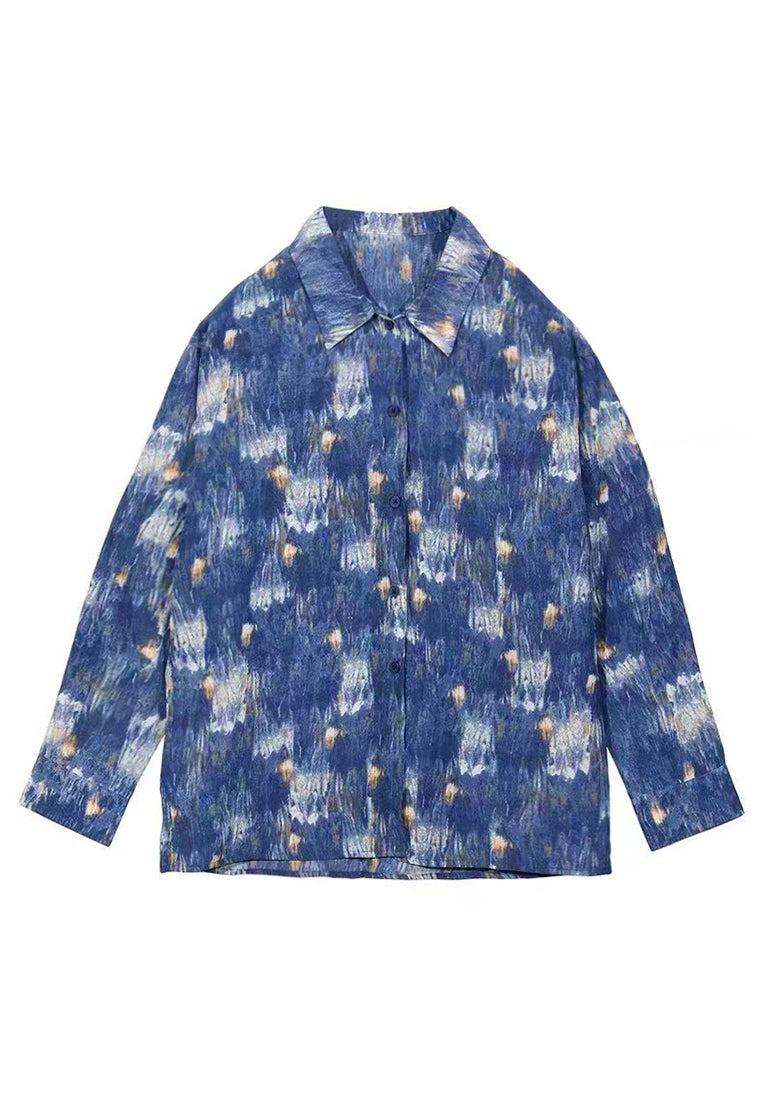 Hong Kong Style Starry Sky Oil Painting Tie Dye Shirt Men's Long Sleeved G173