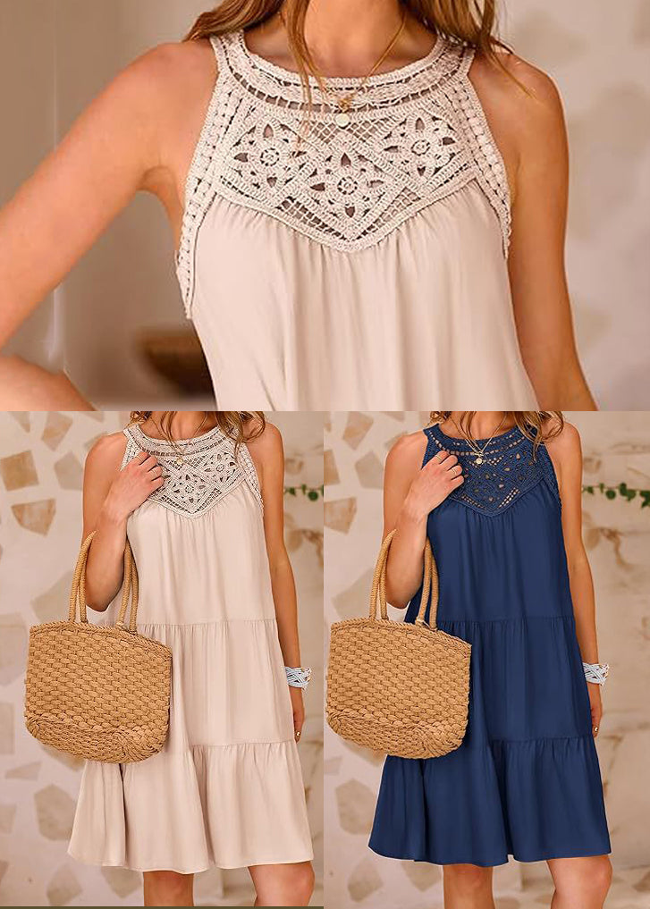 Cotton Summer Italian Apricot Patchwork Cold Shoulder Dress