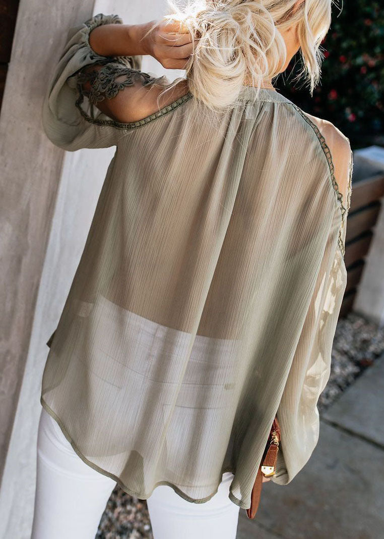 Top Chiffon Tulle Italian Patchwork Army Green Fall