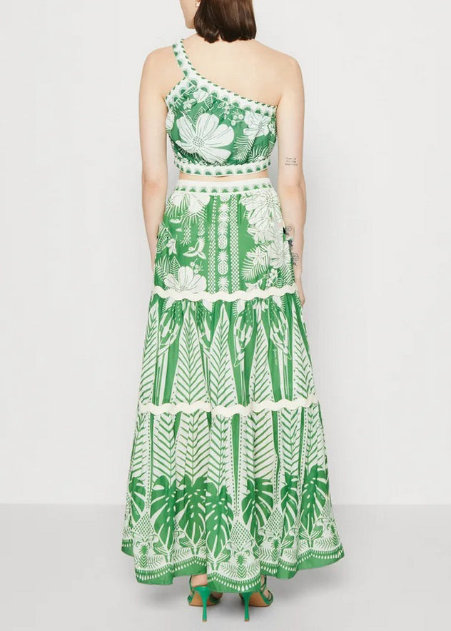 Print Maxi Green Pieces Skirts And Italian One Top Two Shoulder