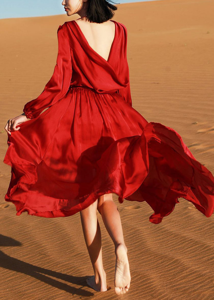 Design Neck Italian Low Cotton Dresses Robe Red V Wine Fall High