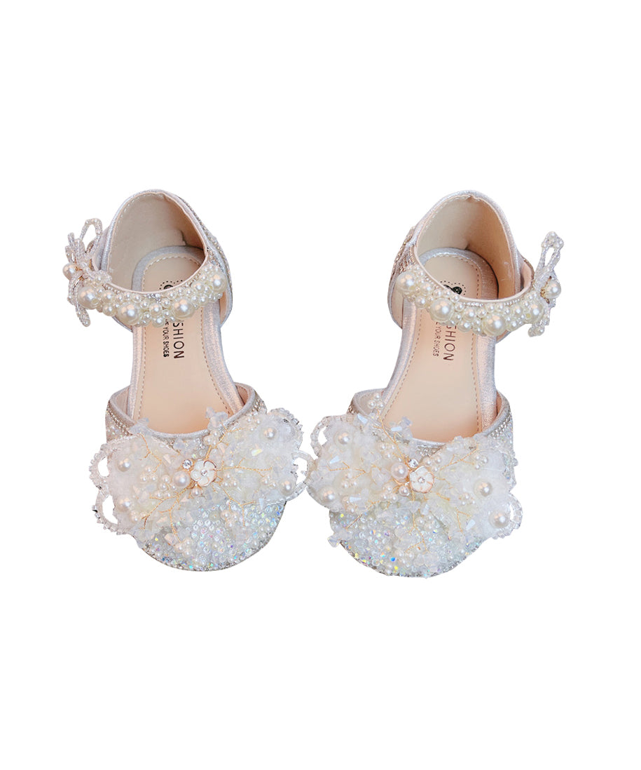 Silver Strap Buckle Nail Zircon Bead Kids Sandals Princess Girls