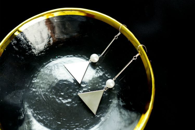 Earring Triangle Pearl Faux Dangle Sterling Silver