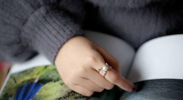Pearl Ring Open Sterling Layered Silver Faux
