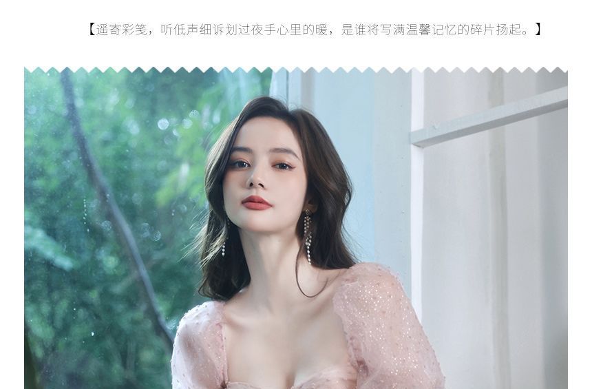 Puff-Sleeve Prom A-Line Dotted Dress