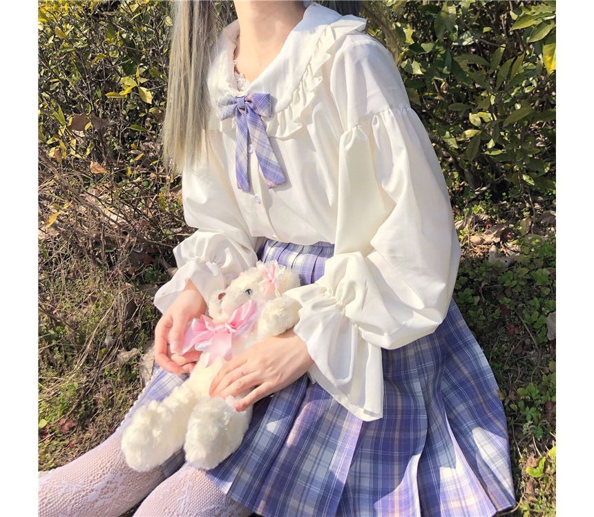 Chemisier boutonné à manches longues et bordure à volants