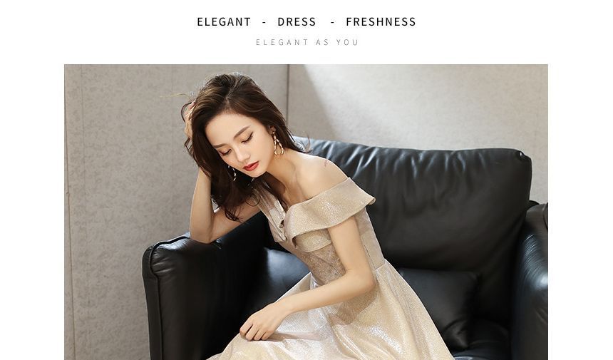 A-Line Glitter Dress Gown Shoulder Cocktail Off / Evening