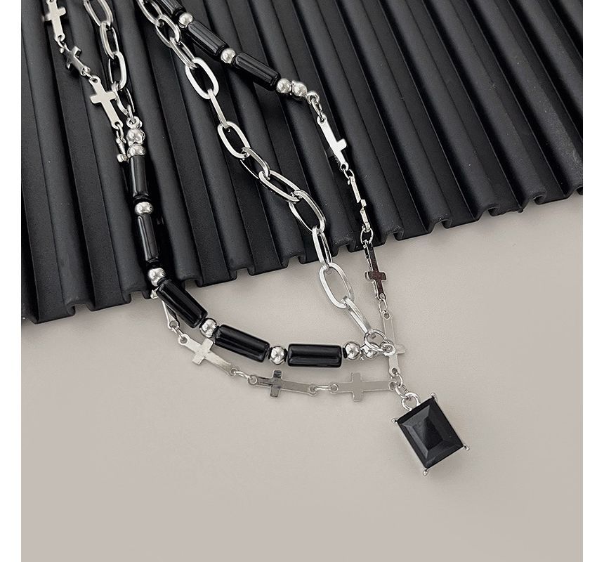 Layered Rhinestone Necklace Crisscross