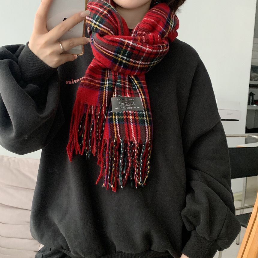 Scarf Plaid Fringe