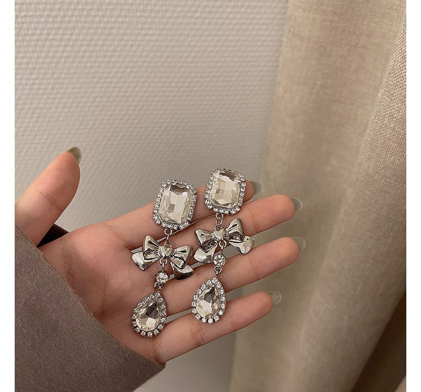 Crystal Bow Earring Faux Dangle