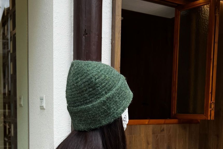 Lettering Embroidered Beanie Knit