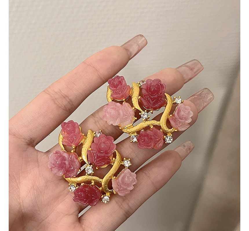 Earring Flower Stud Rhinestone