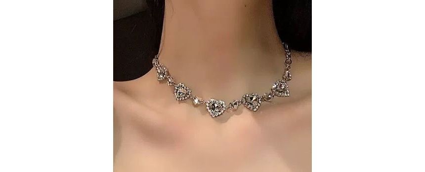 Alloy Rhinestone Heart Choker