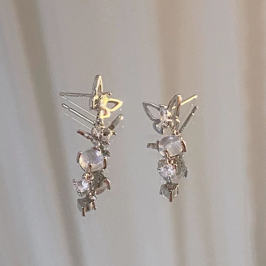 Butterfly Moonstone Dangle Asymmetrical Earring Alloy