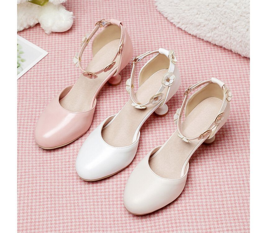 Flower Heel Kitten Accent D'Orsay Sandals