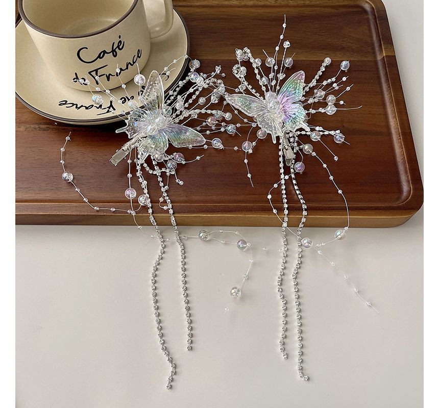 Butterfly Hair Fringed Faux Pearl Clip