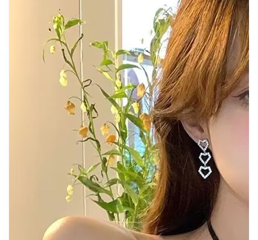 Alloy Heart Earring Dangle Rhinestone