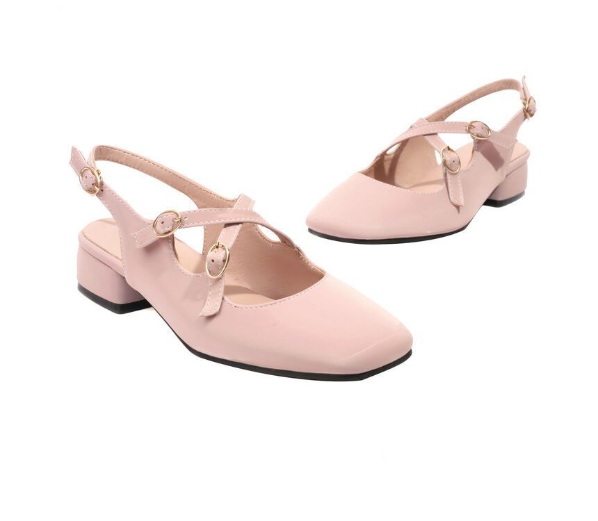 Slingback Square Heel Chunky Cross Strap Toe Sandals