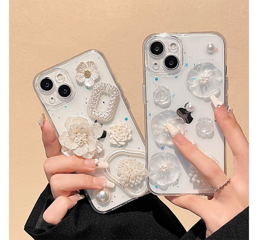 Floral Pearl Faux Phone Transparent Case