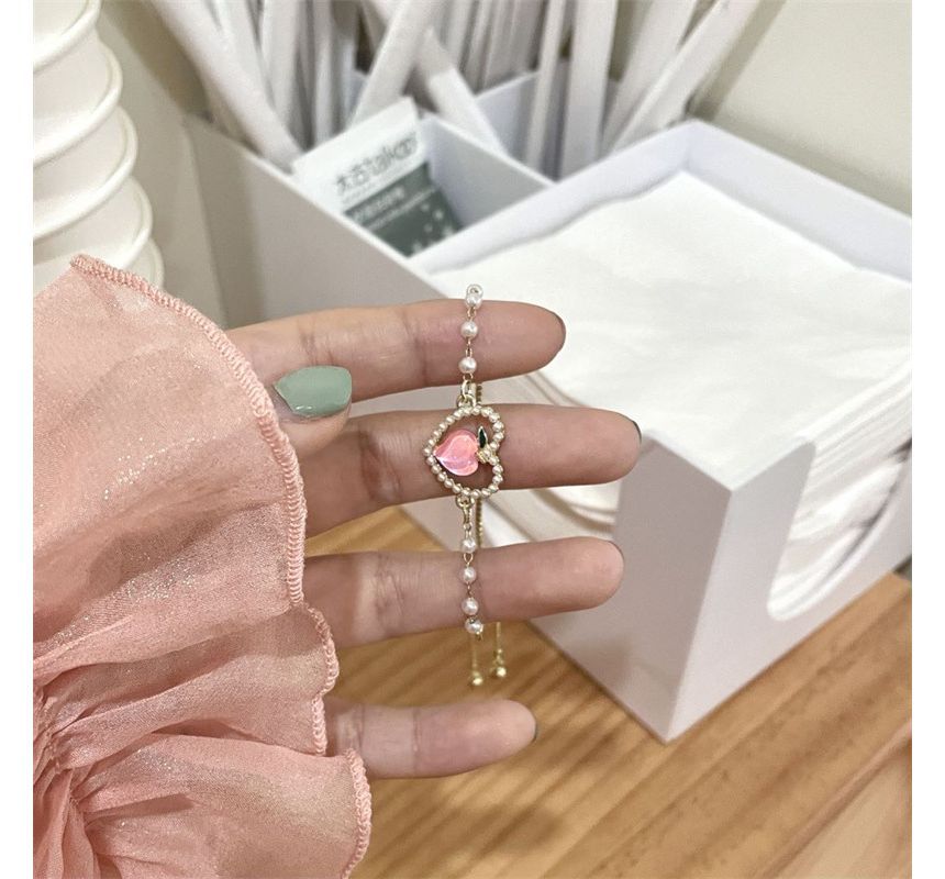 Peach Faux Heart Pearl Bracelet
