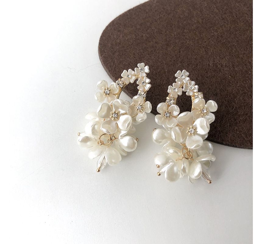 Pearl Earring Alloy Faux Floral Fringed