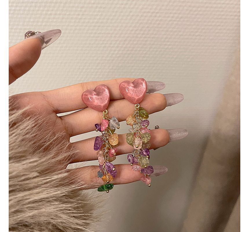 Fringed Faux Crystal Earring Alloy Heart