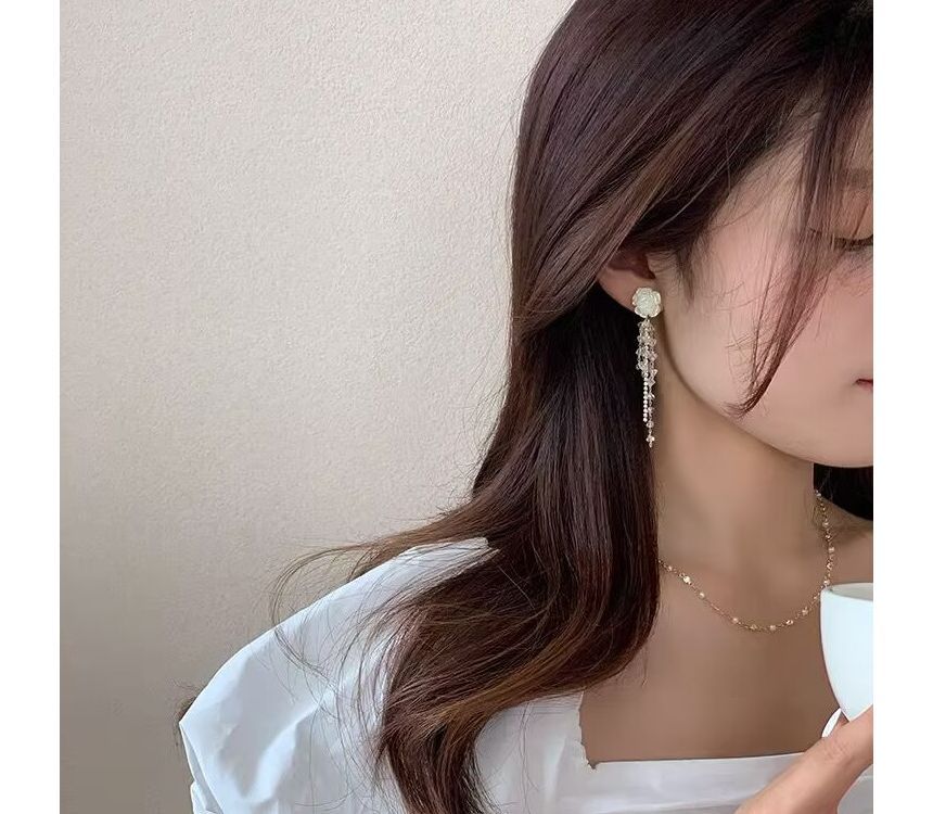 Faux Crystal Earring Floral Alloy Fringed