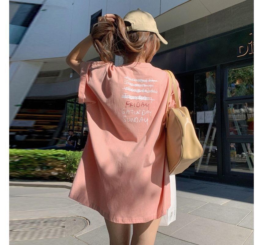 Smiley Print Face Neck Tee Short-Sleeve Tunic Crew