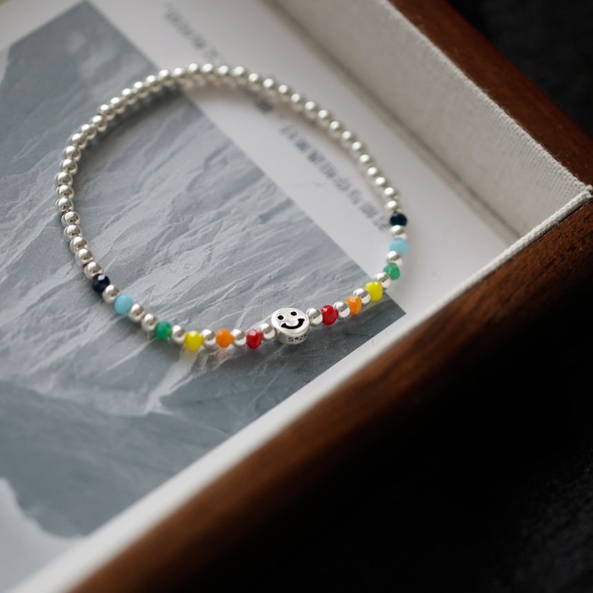 Silver Face Rainbow Smiley Bracelet Sterling