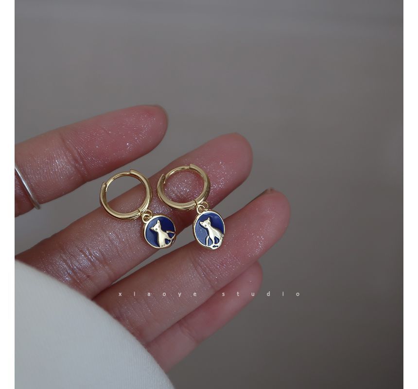 Earring Silver Dangle Cat Sterling