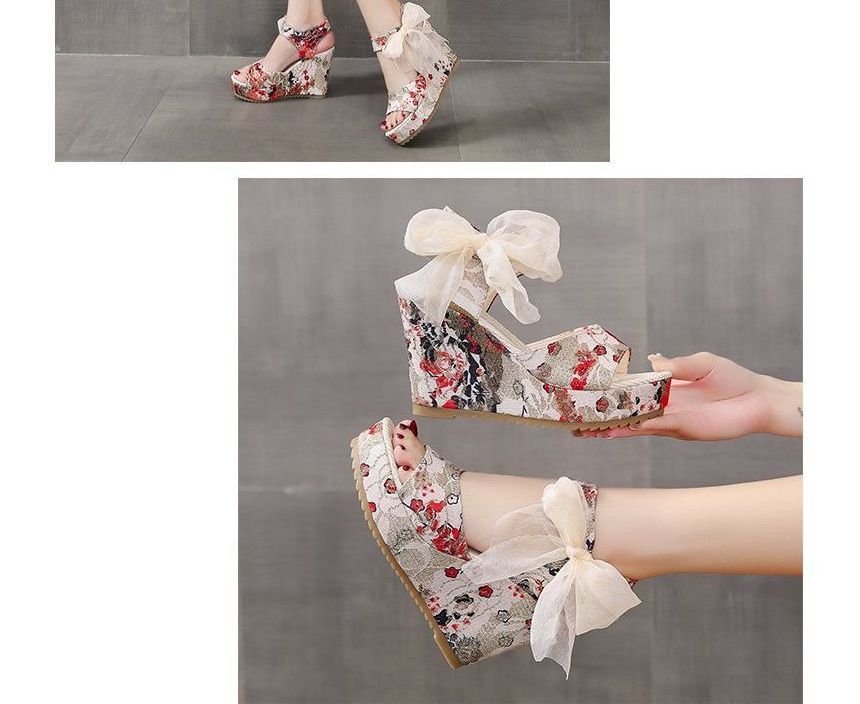 Heel Floral Wedge Bow Platform Sandals