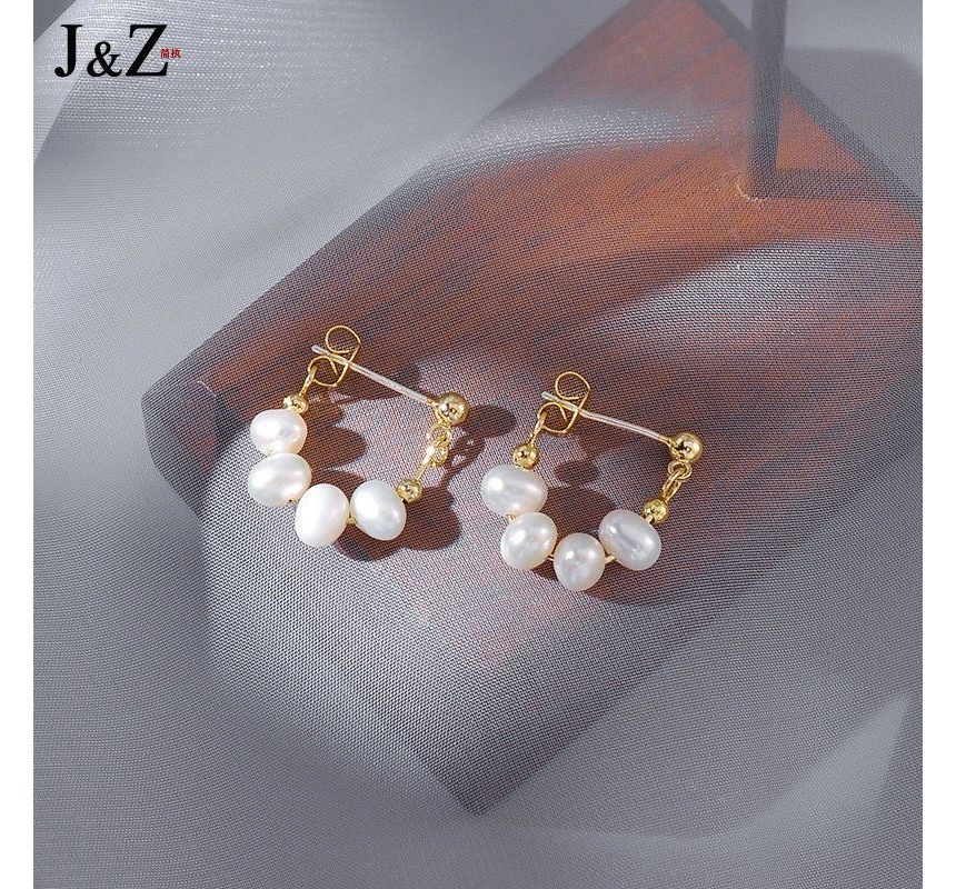 Chain Earring Pearl Hoop Alloy Faux