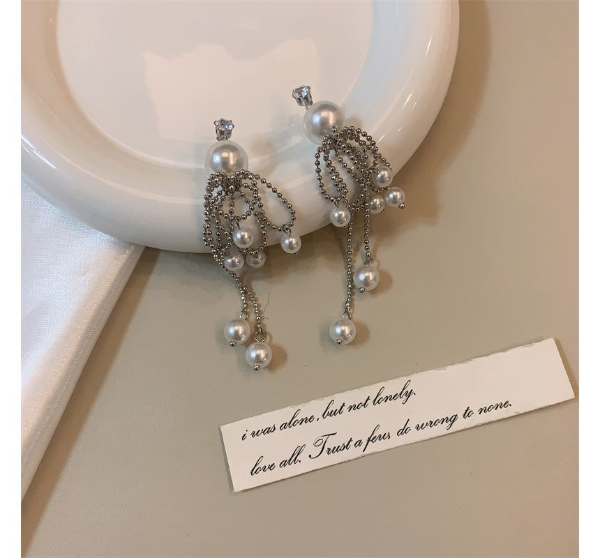 Faux Earring Pearl Drop Fringe