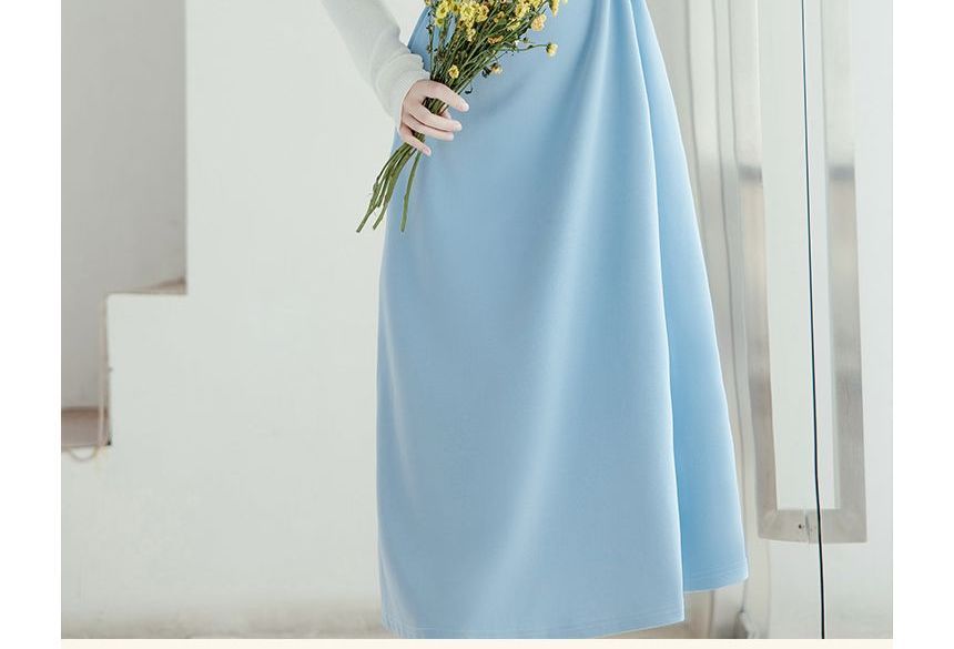 Set: Plain Crop Cardigan + Sleeveless Square Neck Plain Midi A