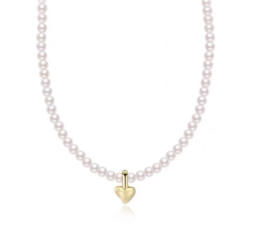 Faux Pendant Heart Choker Pearl