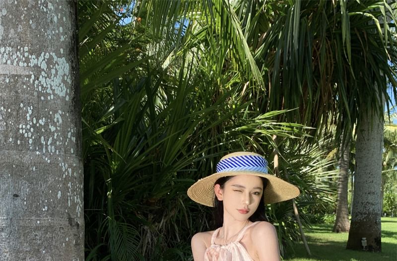 Spaghetti Strap Bow Neck Floral Ruched Maxi Sun Dress