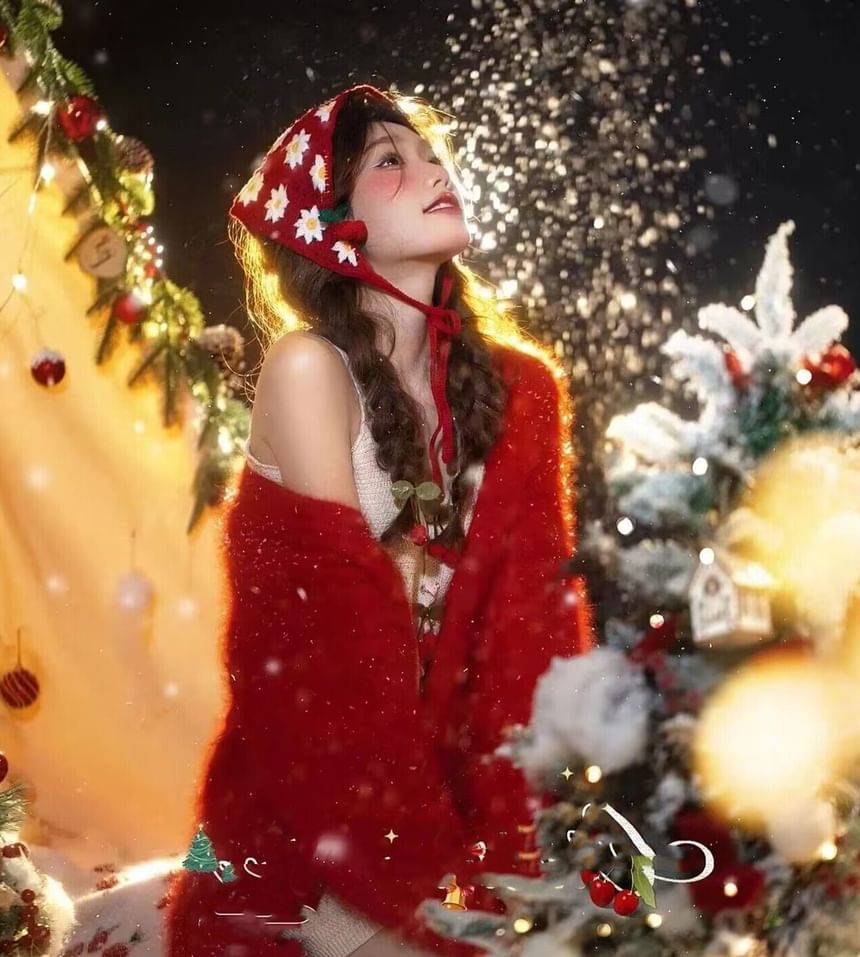 Knit Floral Headband Christmas Triangle