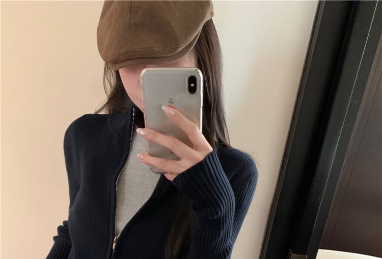 Zip Sweater Slim-Fit Plain