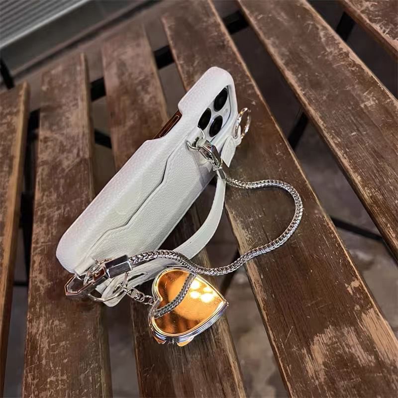 Leather Mirrored Case Phone Heart Faux